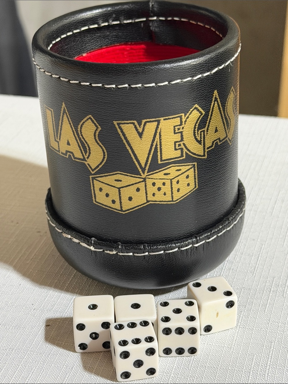 Las Vegas Black & Gold Dice Cup with White Dice - Unbranded